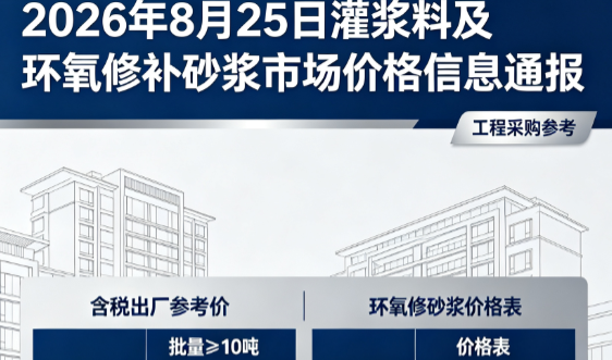 江岸2026年8月25日灌浆料及环氧修补砂浆市场价格信息通报
